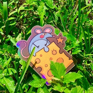 Waterdichte holografische sticker: muis met kaas!