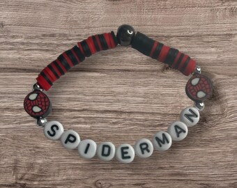 Spiderman Bracelet: Comic Book Superhero Clay Bead Wristlet