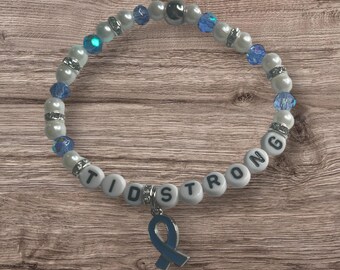 T1D Strong Beaded Bracelet: Diabetes Awareness Ribbon Charm
