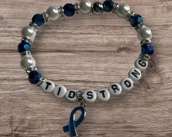 T1D Strong Beaded Bracelet: Diabetes Awareness Ribbon Charm