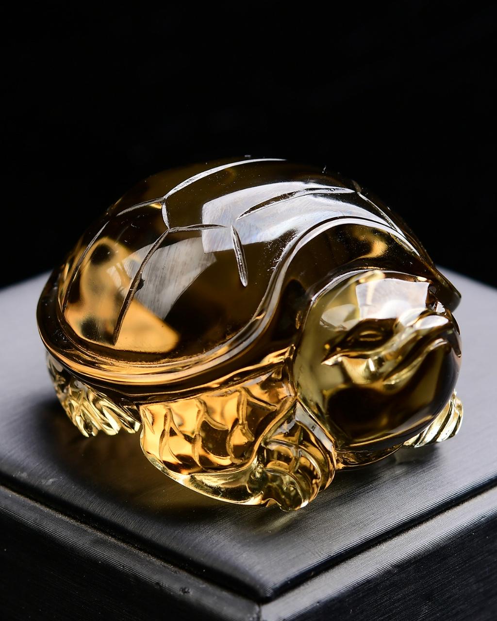 M6409 手彫り天然イエローシトリン幸運亀像（証明書付き） - Etsy 日本