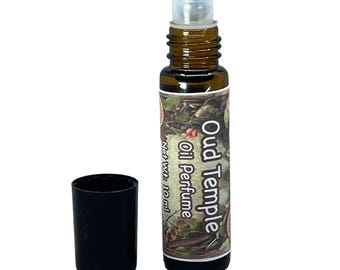 Oud Temple Perfume Oil: Agarwood, Frankincense & Sandalwood - 10ml Roll On Jojoba Oil P008A