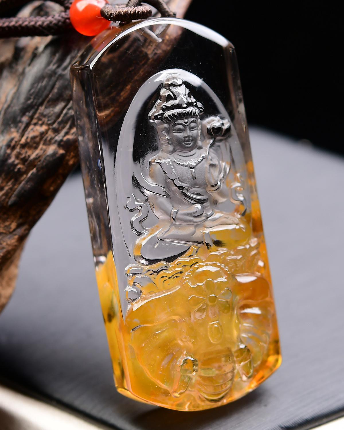 M5984 天然マルチインクルージョンクリスタル普賢菩薩＆象