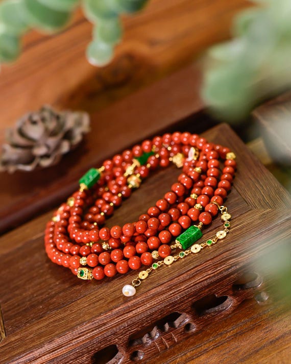 M7081 天然南紅瑪瑙＆翡翠セーターネックレス - Etsy 日本