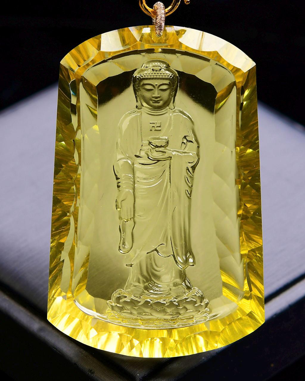 M5082 Hand-carved Natural Yellow Citrine Buddha Pendant w Certificate