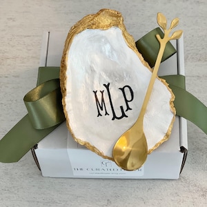 Hand-Painted Oyster Shell Spoon Rest: Gold Gilded Coffee Spoon