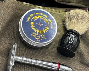 Black Label Shave Soap, 3oz Tin, Lavender & Sandalwood, Maps End Handcrafted