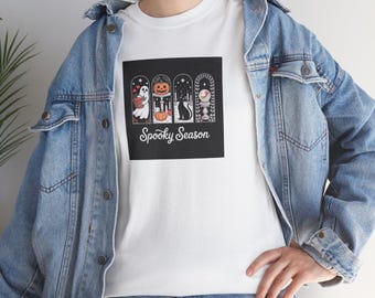 Spooky Season Cotton Tee, Halloween Shirt, Fall Wardrobe, Unisex Tee, Casual Outfit, Gift for Ghost Lovers