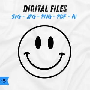 Smiley Face Digital Download Retro Iconic Happy Face Clipart Printable Wall Art Positive Vibe Sticker Sublimation PNG JPG Instant Download
