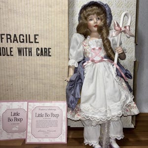 Franklin Heirloom Dolls Little Bo Peep Porcelain 18&quot; Doll W Boxes COA