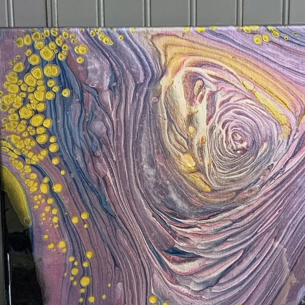 Lovely Purple Rose Acrylic Pour / 14 X 14 Inch / Resin Pearl Pour / Fluid Art / Purple Abstract Art