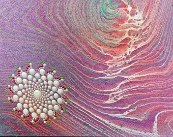 Metallic Pastel Abstract Art / Dot Mandala / Fluid Art Painting / Zen Art