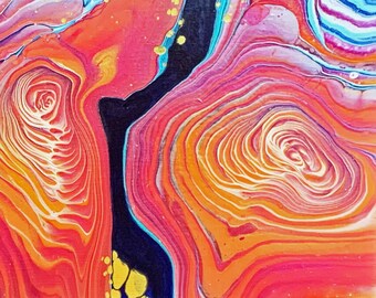 Bold Colors Tree Ring Pour / Fluid Art Painting / Studio Art