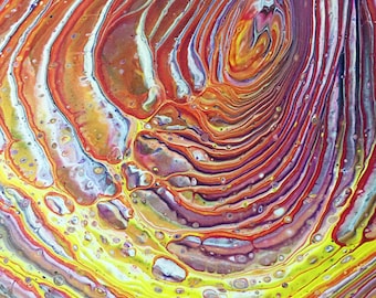 Copper Gold Colorful Acrylic Pour Painting, 12 X 12 inch Stretched Canvas, Fluid Art, Original Artwork