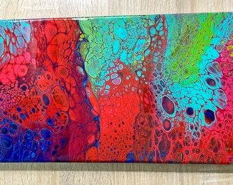 Colorful Acrylic Pour Painting - 8x20 inches - Resin Finish - Original Fluid Artwork