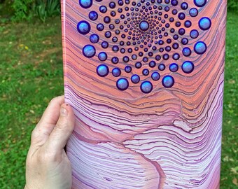 Acrylic Pour Painting - Dot Mandala - 7x14 inches - Resin Finish - Original Artwork