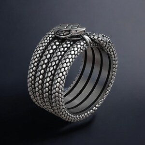 Luxurious Snake Design Silver Ring with Oxidized Finish and Gemstone Accents, Handcrafted 925 Sterling Statement Piece