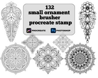 132 Procreate kleine ornamentstempelborstels | Decoratieve bloemenset met werveling