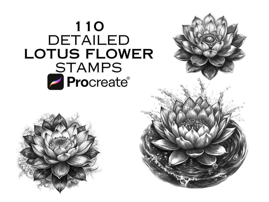 110 Lotus Flower Procreate Stamp Brushes | Water Lily & Botanical ...