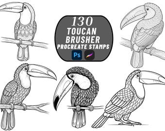 130 Procreate Toucan Stamp Brush Set | Tropical Bird & Jungle Art Brushes