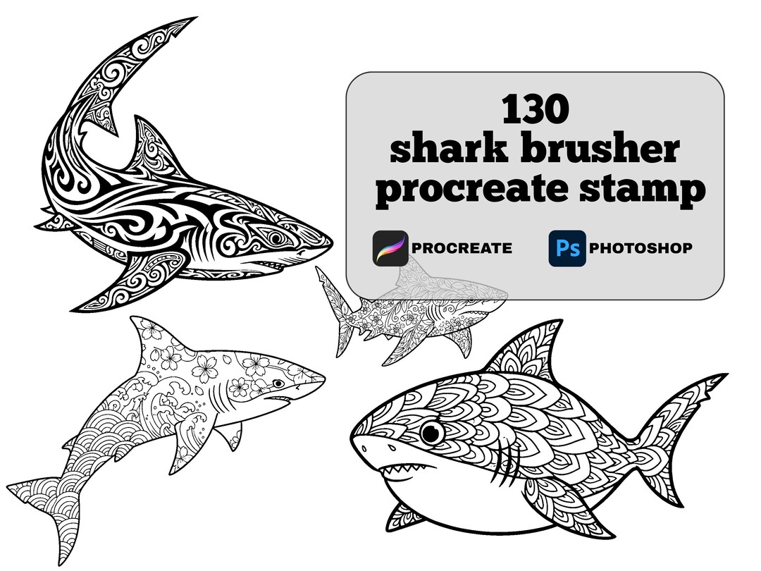 130 Procreate Shark Stamp Brushes | Ocean Marine Animal Brush Set - Etsy