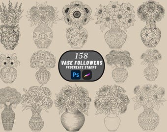 Procreate-bloemenvaasstempelborstelset: 158 botanische penselen (digitale download)