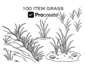 Bundel 100 Grass Procreate Postzegels – Botanisch grasontwerp voor digitale kunst