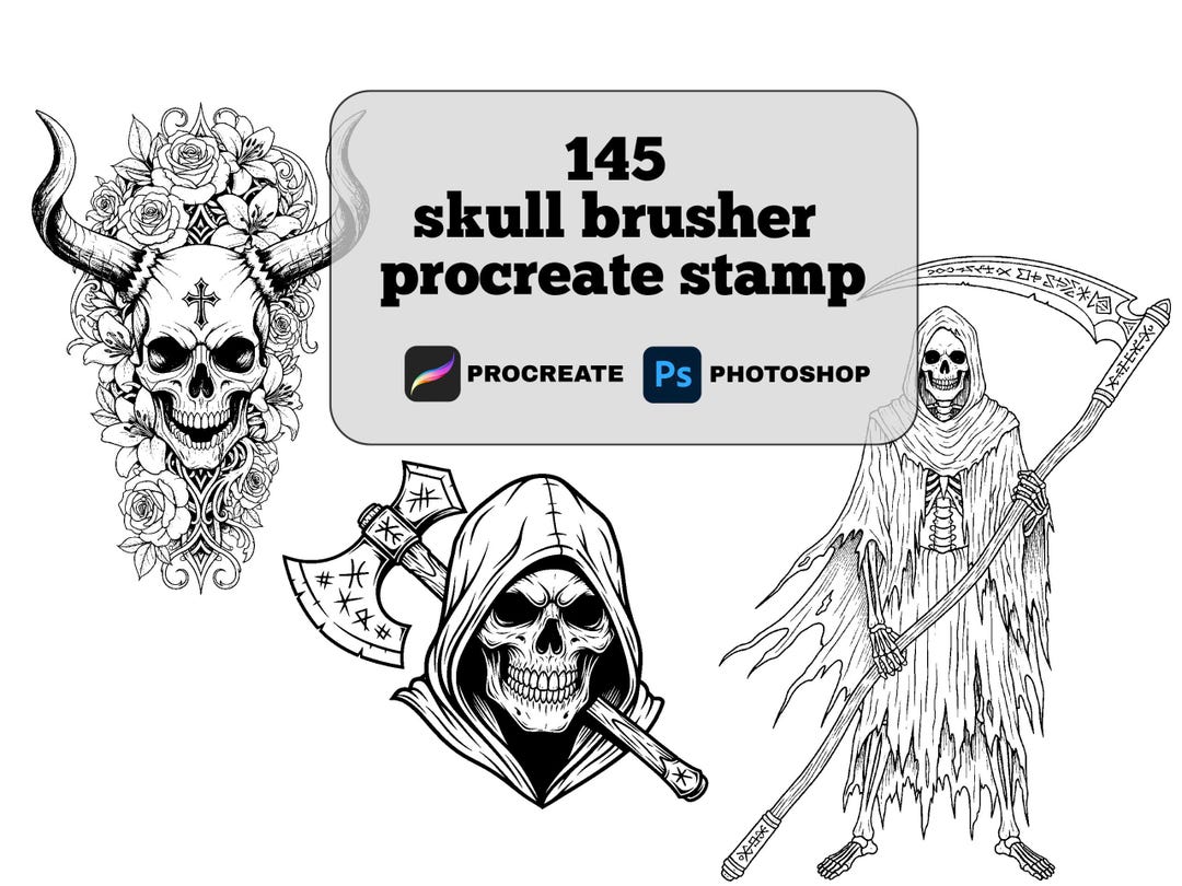 145 Procreate Skull Stamp Brushes | Gothic Dark Art Sketch Drawing Set ...