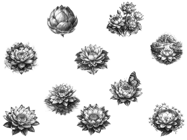 Lotus Flower Procreate Stamps: Water Lily Botanical Brushes (110 ...