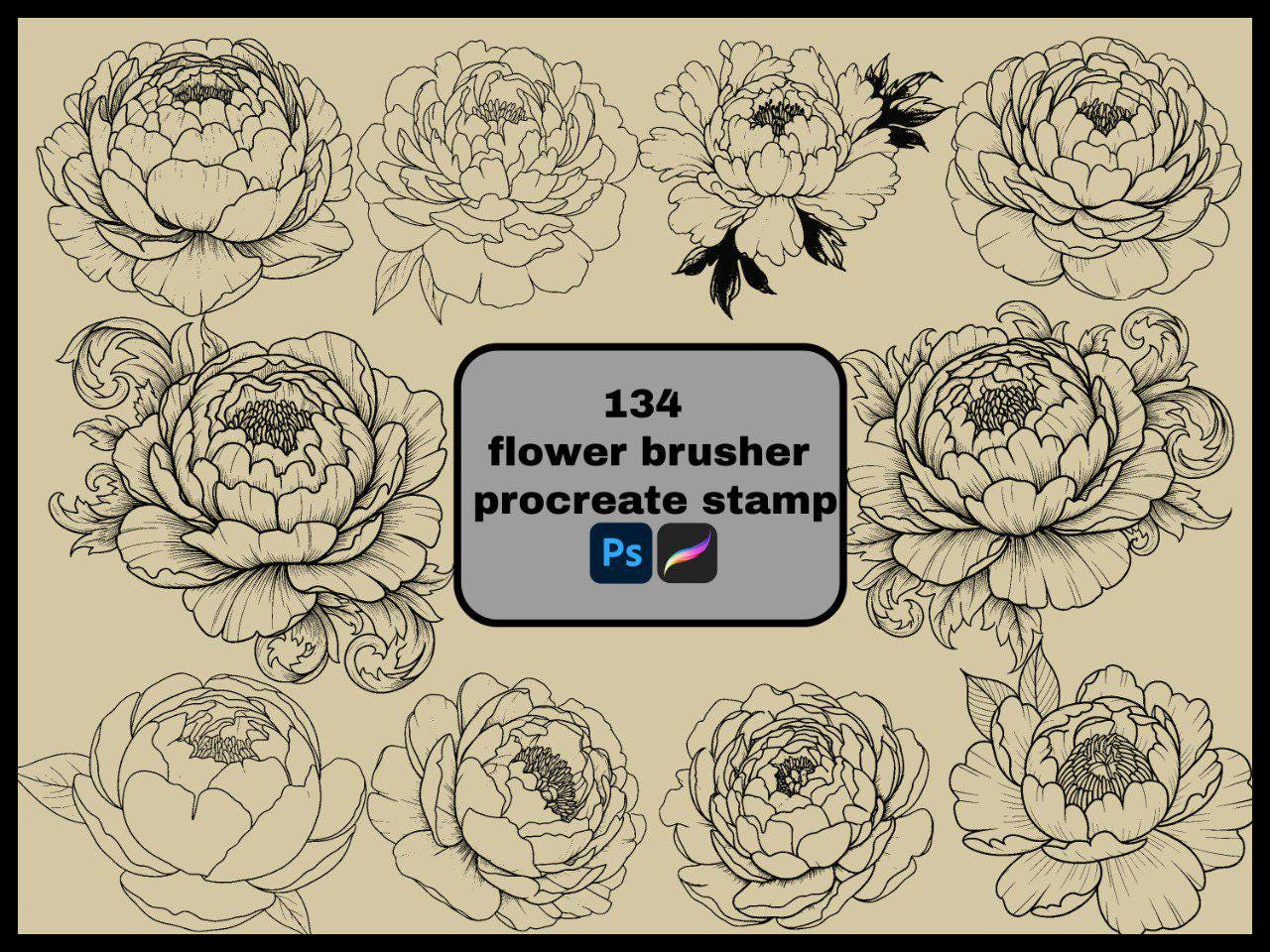 134 Procreate Flower Stamp Brushes: Botanical Illustration Brush Set ...