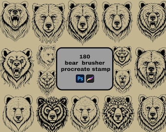 180 Procreate Bear-stempelborstels: wilde dierenkunst, tattoo-ontwerp (digitale download)