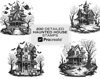 200 Halloween-stempels voor spookhuis en vleermuis (digitale penselen)