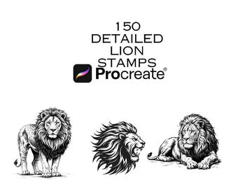 150 Lion Procreate-stempelborstels: tattoo-referentie Afrikaanse dieren in het wild