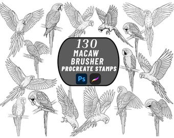 130 Procreate Macaw-stempelborstelset | Borstels voor tropische papegaaien voor digitale kunst