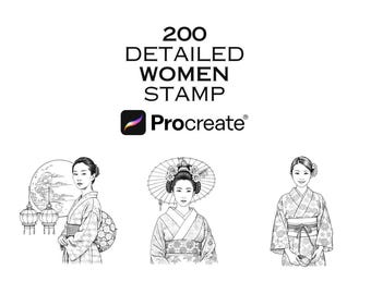 200 Procreate Female Face-stempelborstels: modeontwerpen voor meisjes (digitale download)