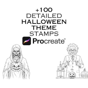 100+ Halloween Procreate Stamp Bundle | Witch, Zombie, Ghost and Vampire Stamps