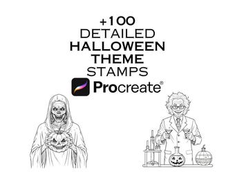 100+ Halloween Procreate-stempelbundel | Heksen-, zombie-, spook- en vampierstempels