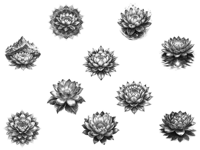 Lotus Flower Procreate Stamps: Water Lily Botanical Brushes (110 ...