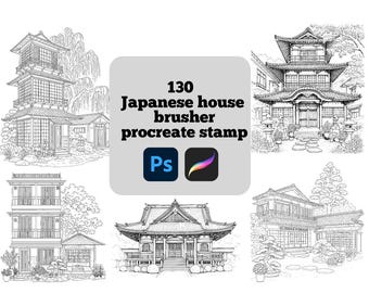135 Japanse huisstempelborstels voor Procreate | Borstelset traditionele architectuur | Direct downloaden