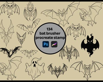 Procreate Bat-stempelborstelset: Gothic, Halloween, Tattoo Art (134 penselen)
