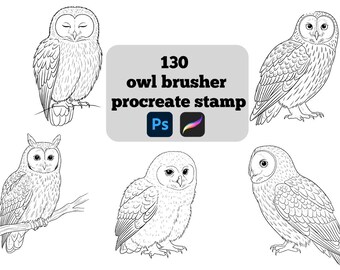 130 uilstempelborstels voor procreate | Digitale borstelset Mystical Bird | Direct downloaden