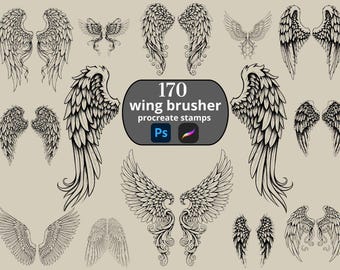 170 Wings Procreate-stempelborstels: engelen-, demonen-, feeën-, draken- en vlindervleugels voor kunstenaars