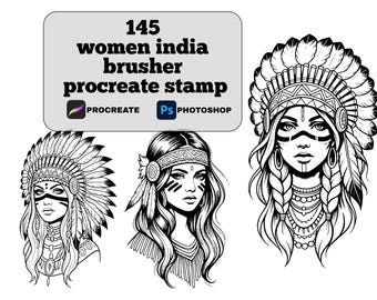 Procreate Women India-stempelborstelset: silhouetlijntekeningen (digitale download)