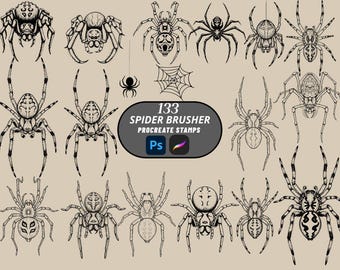 132 Spider Procreate-penselen: realistische tattoostempelset (digitale download .brushset)
