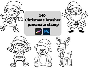 140 kerststempelborstels voor Procreate | Digitale vakantiestempelset | Direct downloaden