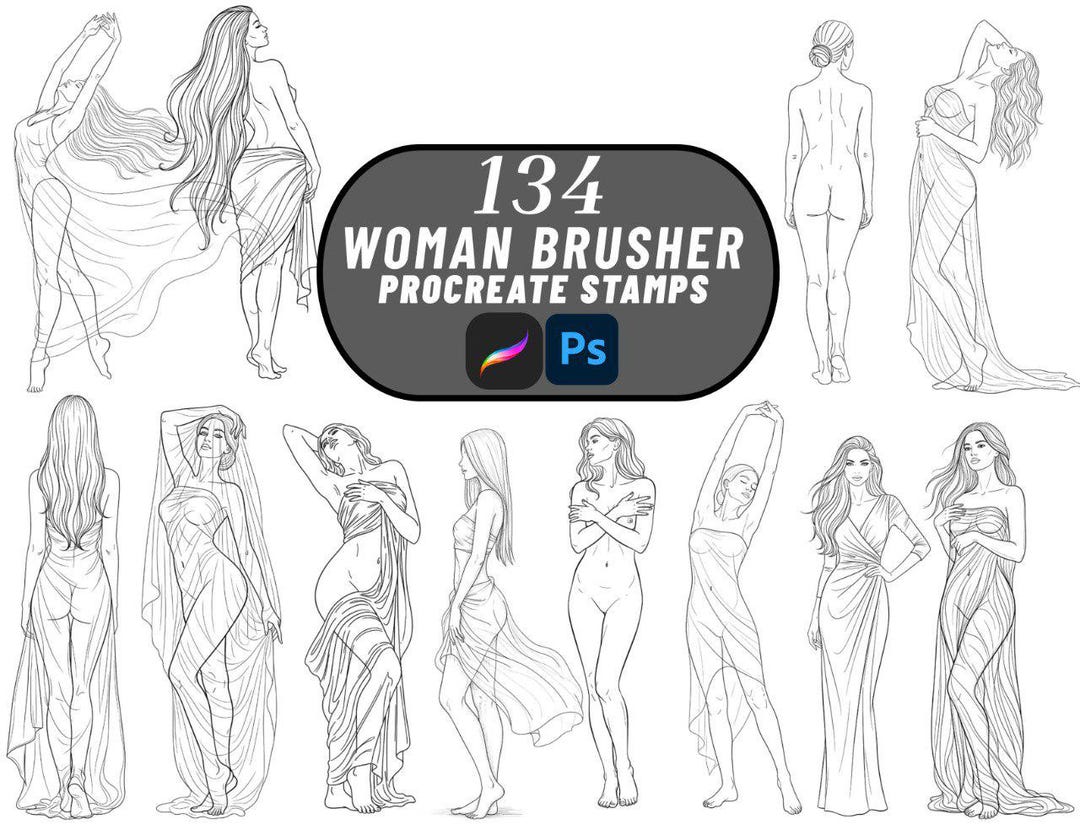 130 Procreate Women Stamp Brushes Female Portrait & Fashion Brush Set ...