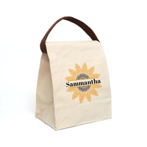 Personalized Canvas Lunch Bag with Sunflower Design, Eco-Friendly Tote, Customizable Lunch Tote, Reusable Lunch Bag for Work or School