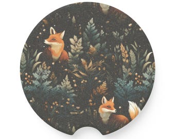 Fox-Themed Ceramic Car Coaster, Nature Car Accessory, Unique Gift for Car Lovers, Home Decor, Eco-Friendly Coaster