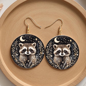 Racoon, nature lover dangle earrings, friend gift, birthday gift