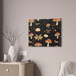 Mushroom Art Canvas, Whimsical Home Decor, Nature Wall Art, Insect Illustration, Unique Gift for Nature Lovers, Eco-Friendly Decor